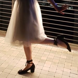 Black Faux Suede Wrap Around Tie Block Heels - Size 7.5 Forever 21